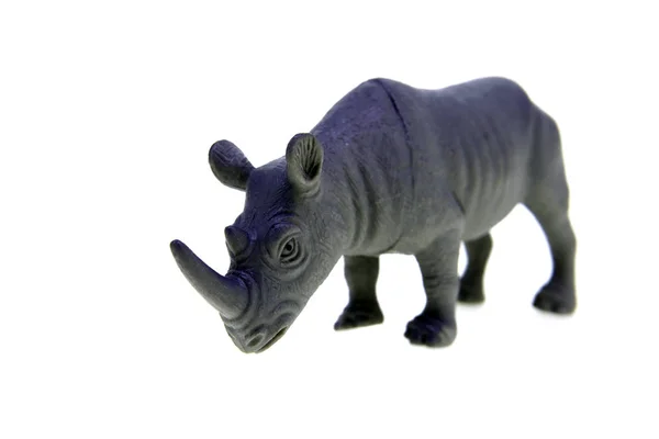 Plástico Brinquedo Rinoceronte Isolado Sobre Fundo Branco — Fotografia de Stock