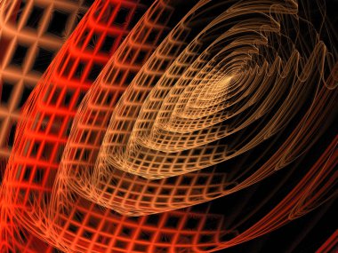 Parlayan kareler, çizgi ve şekil öğelerini uzay üç boyutlu kompozisyon. Bilim ve teknoloji kavramı. Fraktal geometri.