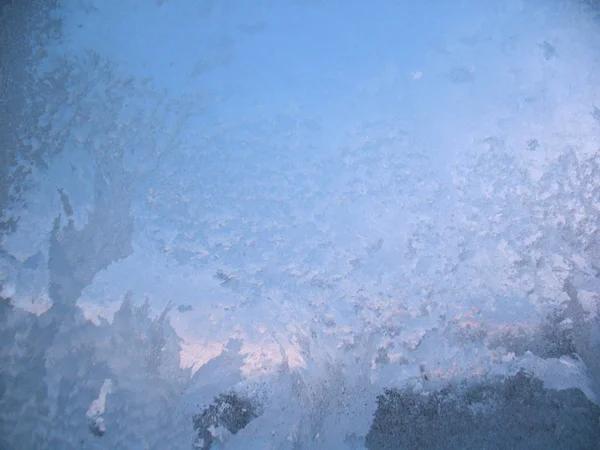 Морозний Візерунок Скляному Зимовому Вікні — стокове фото