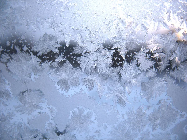 Frosty Pattern Glass Winter Window — Stock Photo, Image
