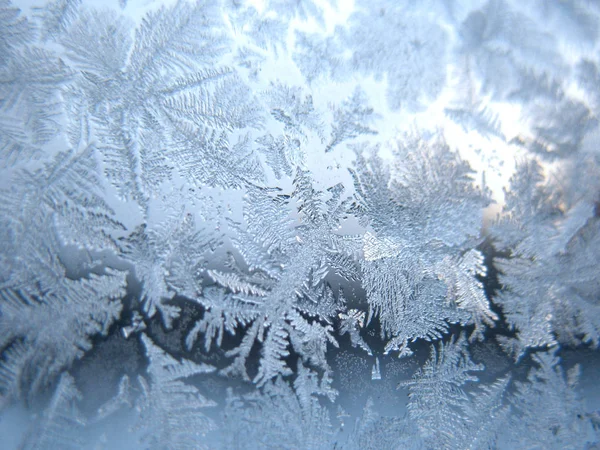 Frosty Pattern Glass Winter Window — Stock Photo, Image