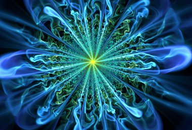 Soyut Mavi çiçek compute görüntü siyah arka plan üzerine oluşturulan