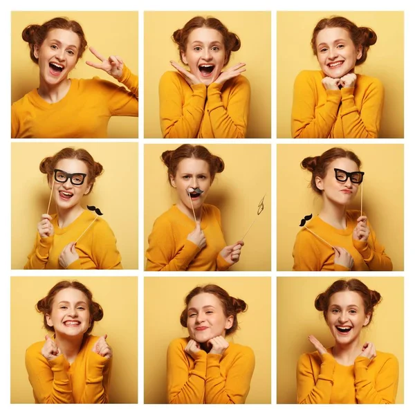 Колаж молодої жінки різні вирази обличчя — стокове фото