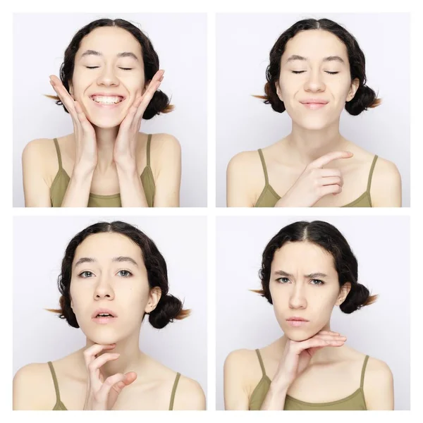 Collage de la misma mujer haciendo diferentes expresiones — Foto de Stock