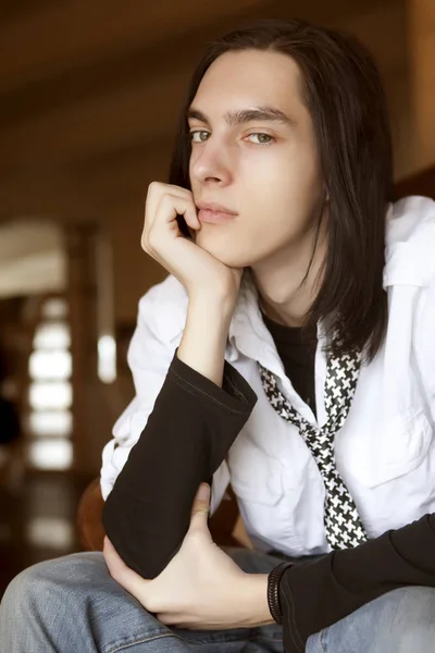 Man with dark long hair — Stock Photo, Image