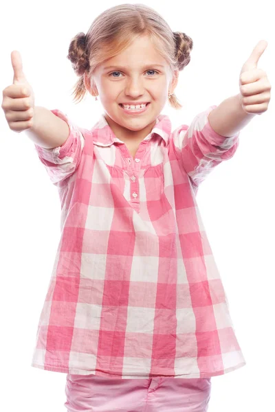 Imagen de niña feliz niño de pie aislado sobre fondo blanco —  Fotos de Stock