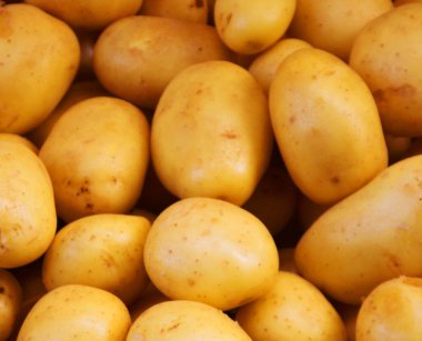 Big bunch of natural potatoes at market clipart