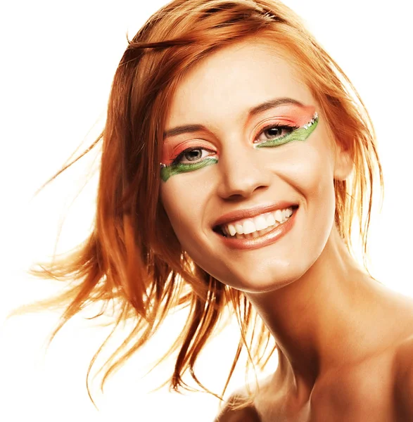 Beyaz arka plan redhaired kadın