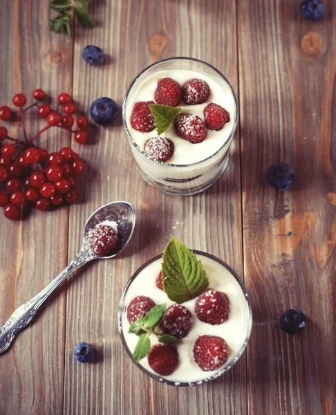 Egészséges táplálkozás és a diéta fogalom: egészséges reggeli joghurt — Stock Fotó