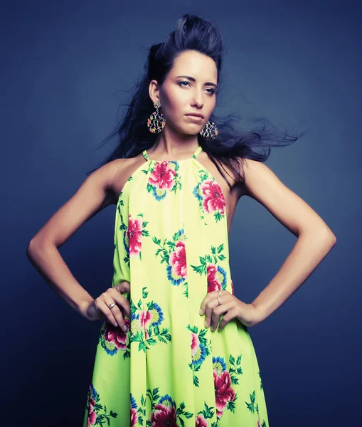 Fashion model in bright  dress