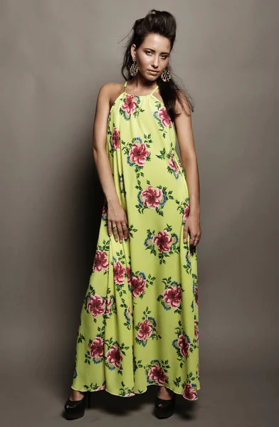Fashion model in bright  dress — Stock Photo, Image
