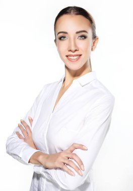 yaşam tarzı, iş ve insan kavramı: iş kadın portre. Çapraz kollar .