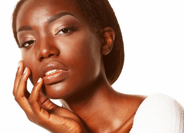 Attractive african american woman closeup portrait, studio shoot