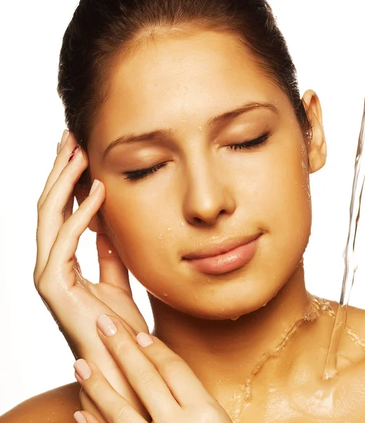 Woman face with water drop — Stock Photo, Image