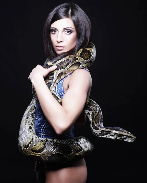 Sexy bruneta hospodářství Pythonu — Stock fotografie