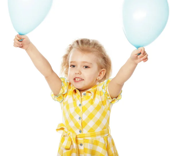 Ittle κορίτσι με μπλε μπαλόνια — Φωτογραφία Αρχείου