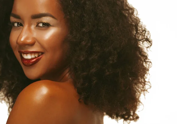 Portrait African American Woman Afro Hairstyle Glamour Makeup — Stock Photo, Image