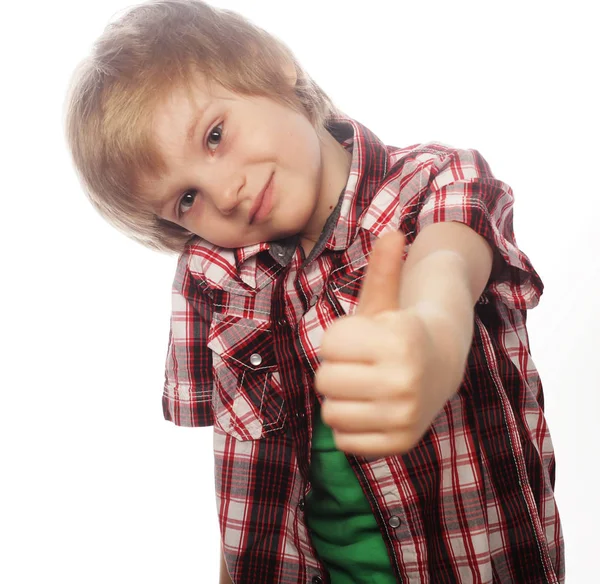 Boy raising hand and showing sign of okay — Stock Photo, Image