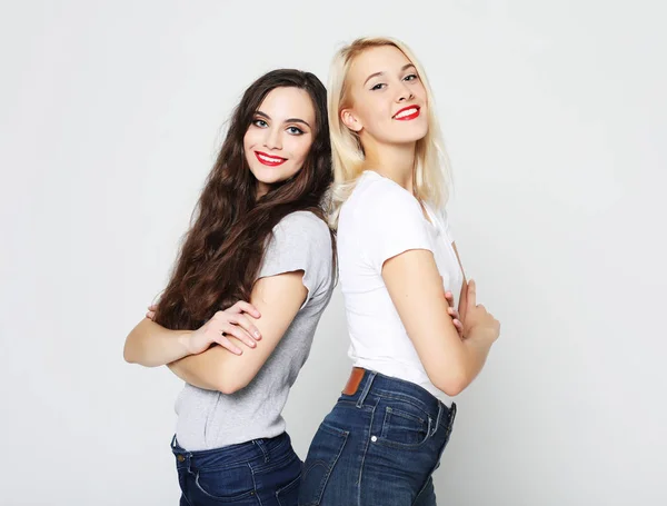 Twee stijlvolle sexy hipster meisjes beste vrienden. — Stockfoto