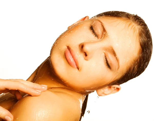 Woman face with water drop — Stock Photo, Image