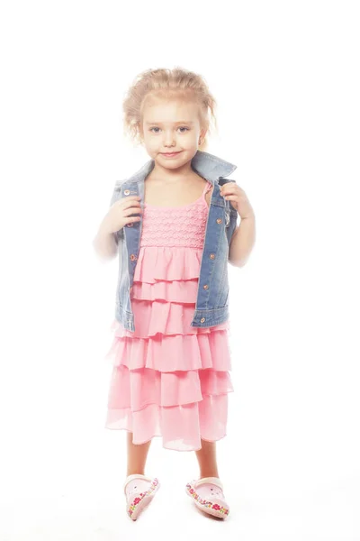 Malá holčička bílé pozadí — Stock fotografie