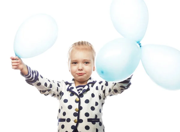 Zadumany dziewczyna z niebieskie balony — Zdjęcie stockowe