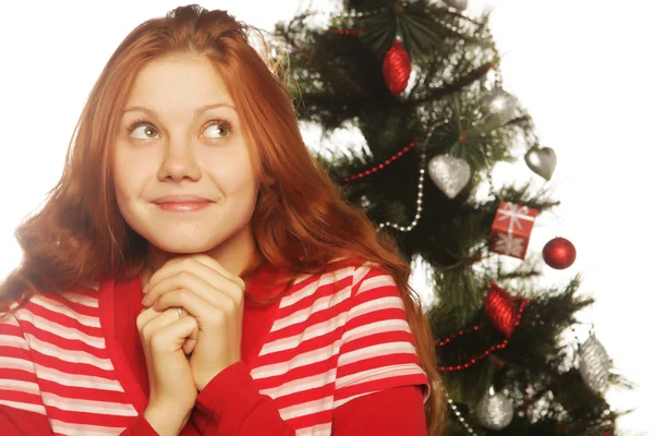 Árbol de mujer y cristmas — Foto de Stock