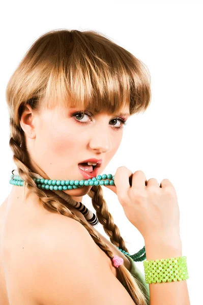 Beautiful young girl with braids — Stock Photo, Image