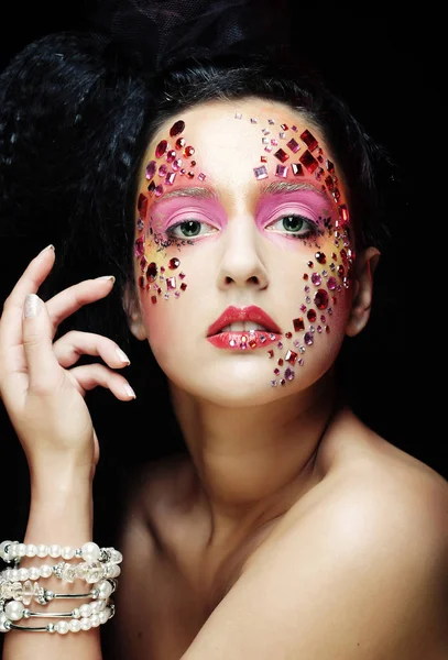 Closeup portrait of woman with artistic make-up — Stock Photo, Image