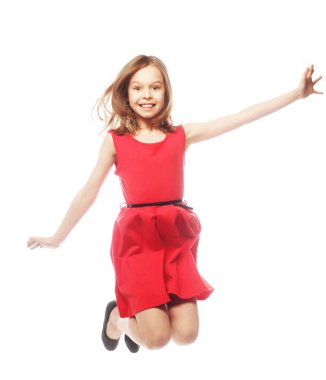 Kız beyaz arka planda zıplıyor