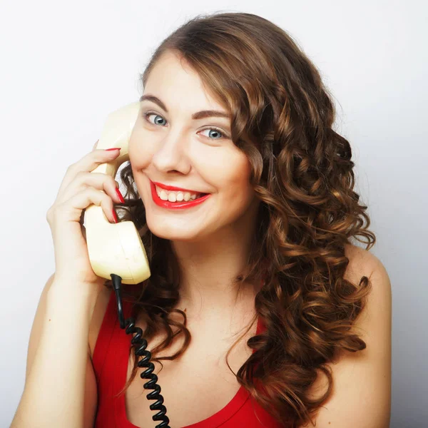 Young  woman with vintage phone. — Stock Photo, Image
