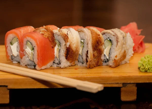 Japonia Tradycyjne Potrawy Roll Bliska — Zdjęcie stockowe