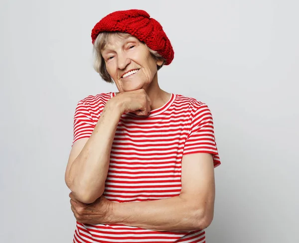 Detail portrét šťastné starší ženy usmívající se — Stock fotografie