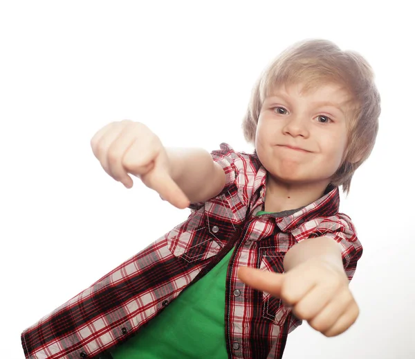 Boy raising hand and showing sign of okay — Stock Photo, Image