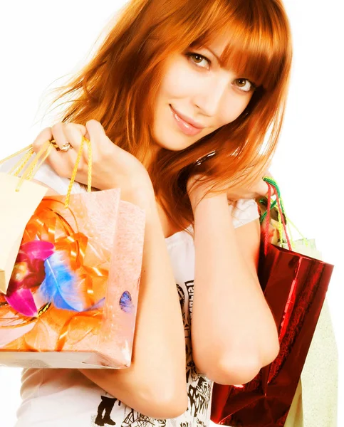 Nákupní tašky a žena — Stock fotografie