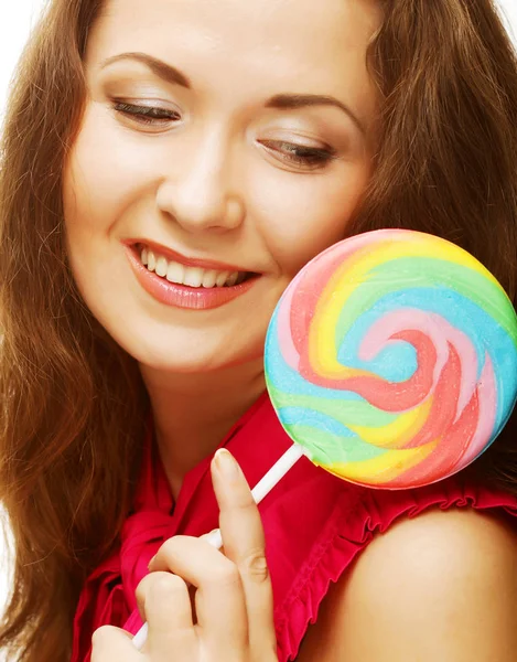 Vacker kvinna med lollipop. — Stockfoto