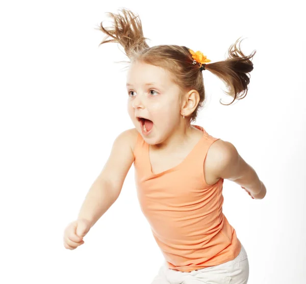 Girl jumps on a white background — Stock Photo, Image