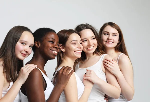 Five multiracial, african american, european and asian girls — Stock Photo, Image