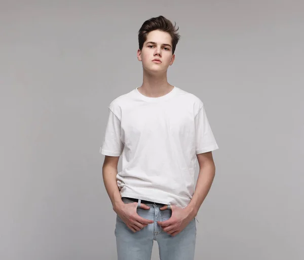 Young Male Model wearing white t-shirt