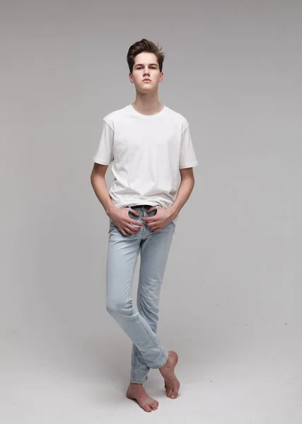 Young Male Model wearing white t-shirt