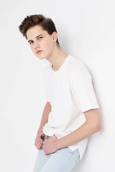 Young Male Model wearing white t-shirt — Stock Photo, Image