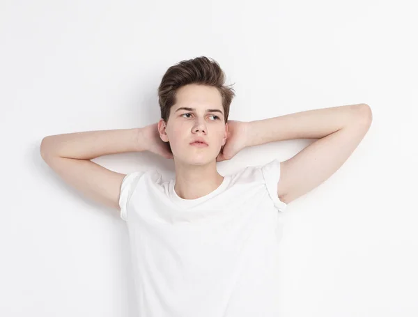 Young Male Model wearing white t-shirt — Stock Photo, Image