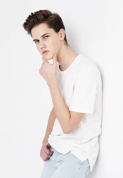 Young Male Model wearing white t-shirt — Stock Photo, Image