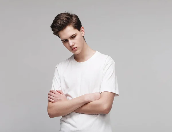 Young Male Model wearing white t-shirt — Stock Photo, Image