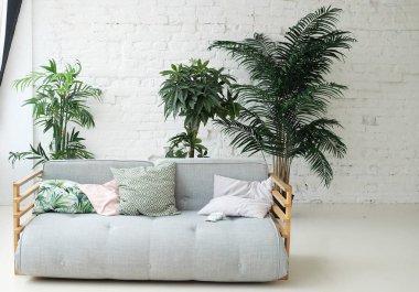 odada çiçek yanında kanepe