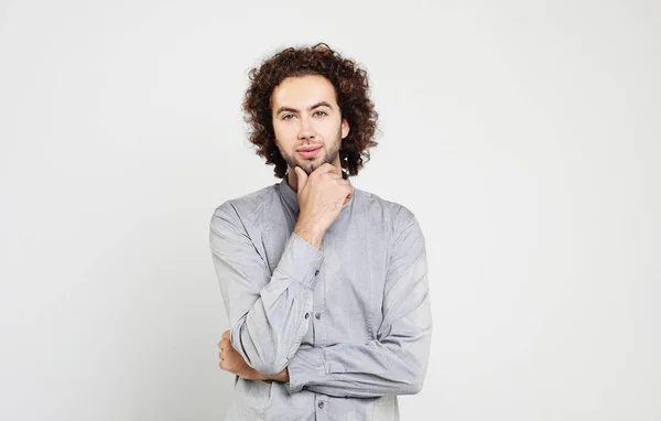 Idea, emotion, inspiration and people concept - Excited man pointing a great idea — Stock Photo, Image