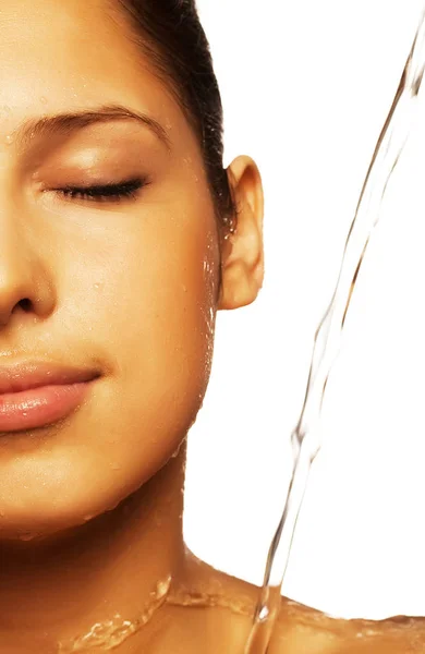 Female with a drops of water on her pure face — Stock Photo, Image