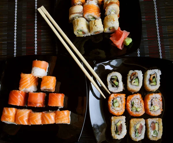 Sushi and rolls close up