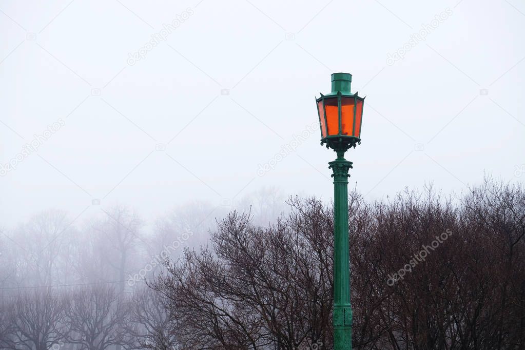 lantern in the park in the winter afternoon