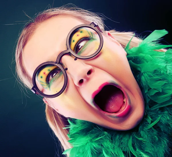 Crazy woman with creative visage close up — Stock Photo, Image